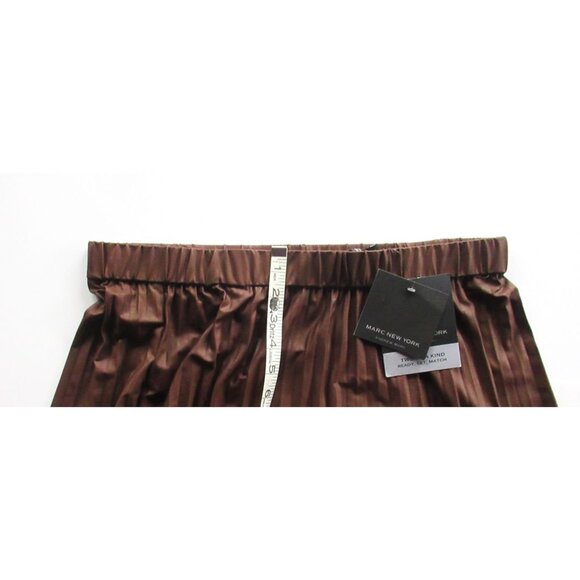 Mark New York Women Skirt Pleated Brown Faux Leather-Look Stretch Long Wide NWT - Picture 15 of 15